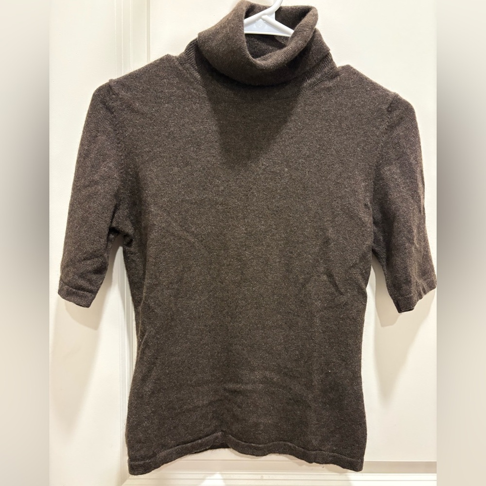 TSE Brown Turtleneck Short-Sleeve Sweater